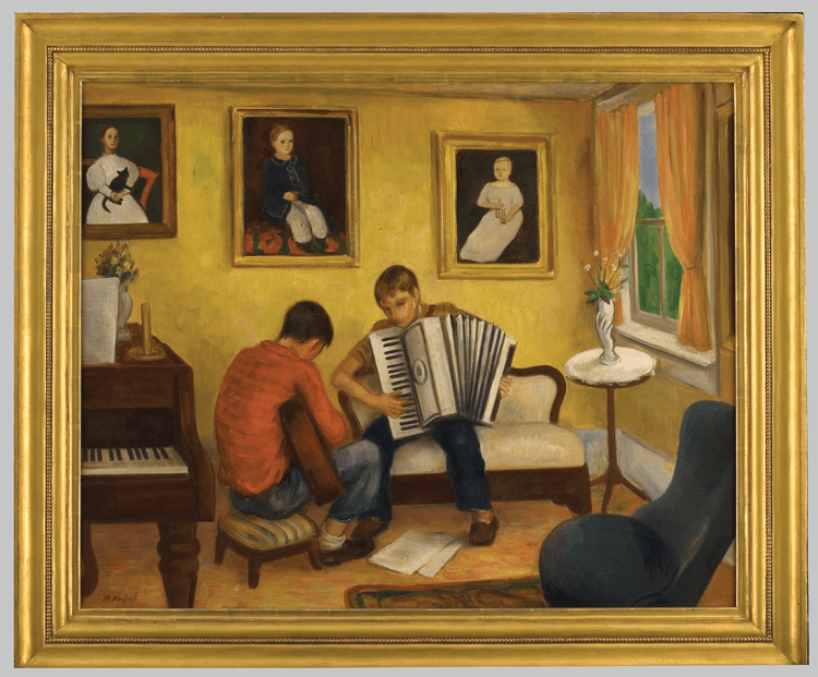 Fig. 1: Bernard Karfiol (1886–1952), Making Music. Ogunquit, Maine, 1938. Oil on canvas, 39¾ x 47½ x 2¾ inches. Inscribed in brown paint at lower left: “B. Karfiol.” Colonial Williamsburg Foundation; promised gift of Bunty and Tom Armstrong. Ex collection Robert Laurent.