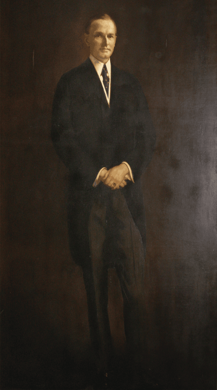 Fig. 3: Edmund C. Tarbell (American, 1862–1938), Portrait of President Calvin Coolidge, 1926. Oil on canvas, 88 x 33 inches. Signed upper left. Walfred Thulin frame. President Coolidge was a celebrated member of the Algonquin Club. The club purchased this full-length portrait through subscription in 1927. The Boston Globe reported in 1938 “One of the most difficult portraits that Tarbell ever painted was that of President Coolidge for the Algonquin Club. He said Coolidge while posing, looked like a boy one moment and the next moment his expression would change into that of a grave and stern man. Most of the time the President was absolutely expressionless. But for all that he was genial.” The portrait has remained in a prominent location within the club since its purchase; it is presently hung in the second-floor foyer. Tarbell was Dean of the Boston School of Painters in the early 1900s, and Chairman of the club’s Art Committee.