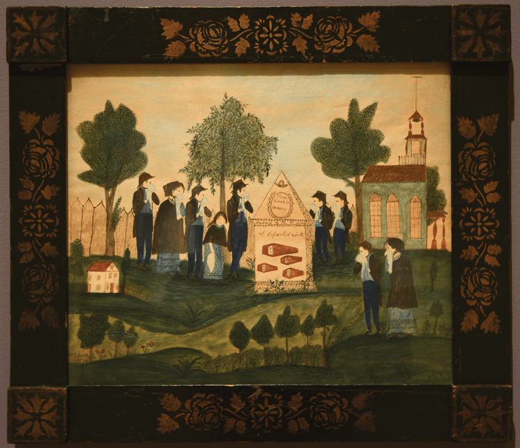 Fig. 8: Unidentified artist Worth Family mourning picture, ca. 1815 Watercolor and ink on paper, 11 x 13½ inches Private collection Ex collection Isabel Carleton Wilde and Edith Halpert Photography by Todd Kenyon