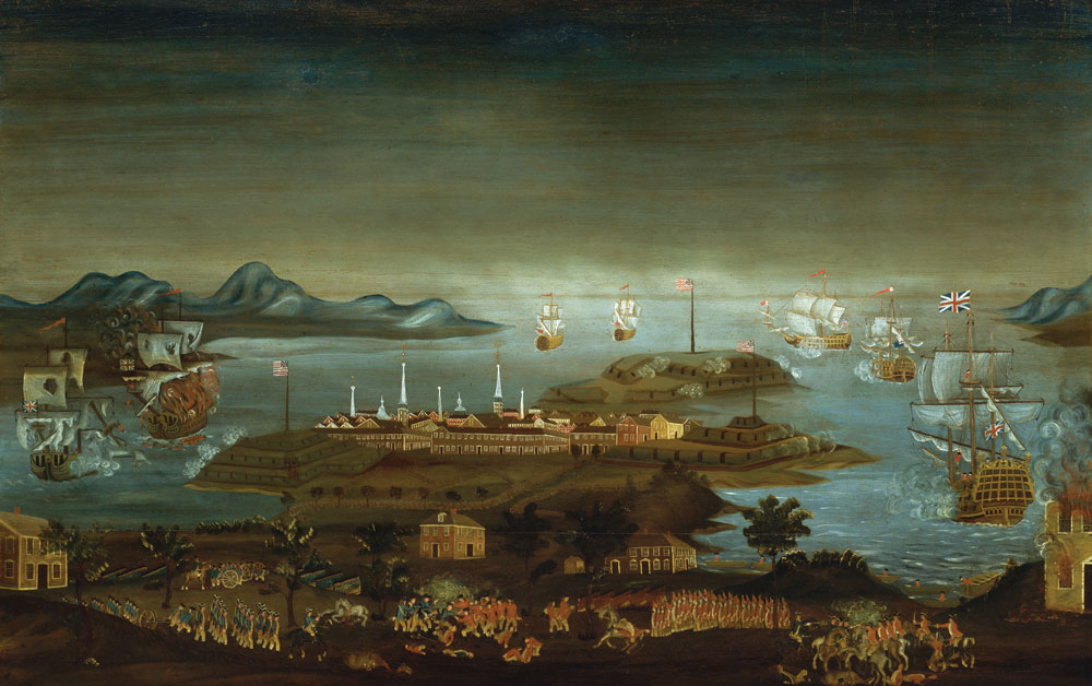 Fig 4: Fireboard showing the Battle of Bunker Hill, attributed to Winthrop Chandler (1747–1790), ca. 1776–1777. Oil on panel, 34⅞ x 53⅝ inches. Courtesy of the Museum of Fine Arts, Boston; gift of Mr. and Mrs. Gardner Richardson, 1982.281. Photograph © 2013 Museum of Fine Arts, Boston.