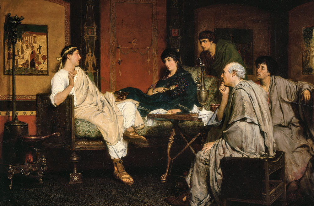 Sir Lawrence Alma-Tadema (Dutch; active in England, 1836–1912), (detail) Tibullus at Delia’s House, 1866. Oil on panel, 17⅛ x 25⅜ inches. Robert Dawson Evans Collection, 1917 (17.3239).