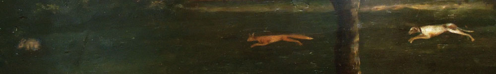 Fig. 12: Enlarged view from the Putnam overmantel (fig. 5) of a hound chasing a fox towards a rabbit frozen in fear.
