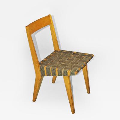 Set of 3 Jens Risom side chairs, 1945 for Knoll. Birch with cotton webbing from surplus parachute straps. All original. Offered by Moderne Gallery.