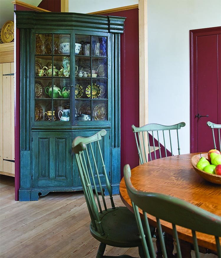 The Schorsch’s architect used the architectural-style moldings of this circa-1830 Eastern Shore corner cupboard as the basis of all the trim and cupboards in the contemporary kitchen.