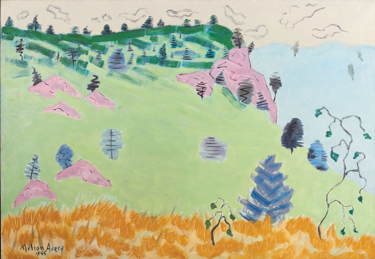 Fig. 12: Milton Avery (1885–1965), Vermont Spring, 1945. Oil on canvas, 28 × 40 inches. Private Collection. © 2016 The Milton Avery Trust / Artists Rights Society (ARS), New York.