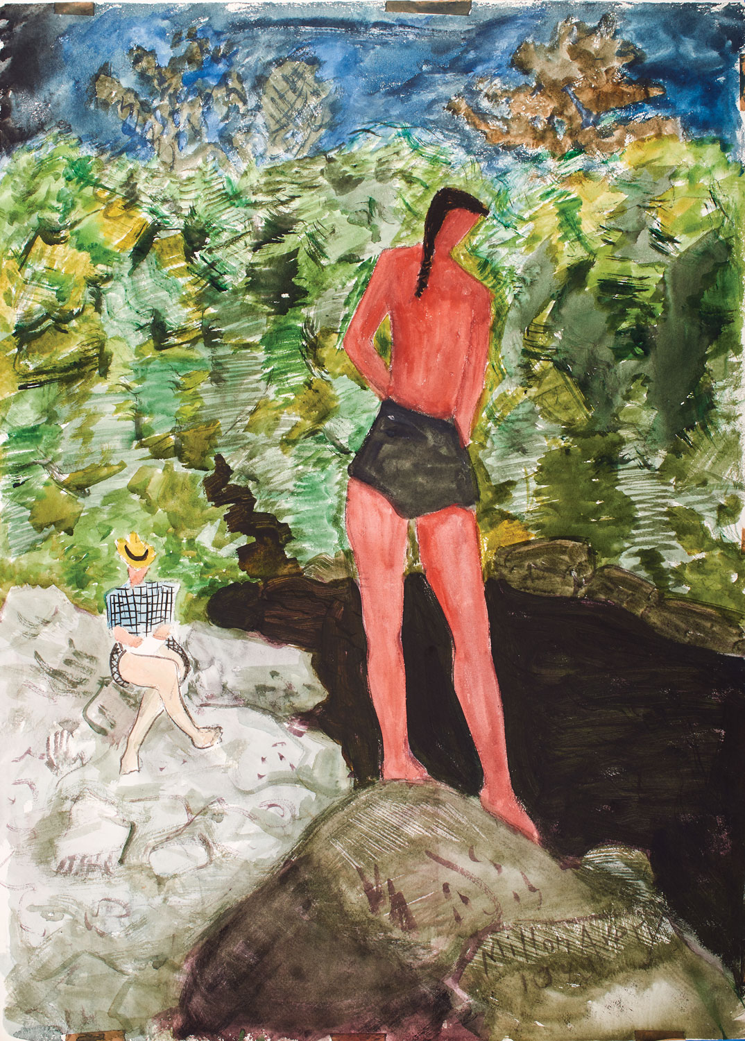Fig. 6: Milton Avery (1885–1965), Thoughtful Swimmer, 1943.Watercolor on paper, 30¾ × 22½ inches. Private Collection. © 2016 The Milton Avery Trust / Artists Rights Society (ARS), New York.