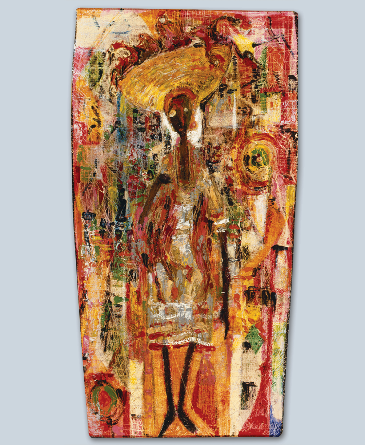 Fig. 8: Paul Keene Jr. (b. 1920) Haitian Chicken Vendor, 1953 Encaustic on cardboard, 21-1/4 x 11 inches Gift of Benjamin D. Bernstein, 1959.10.2