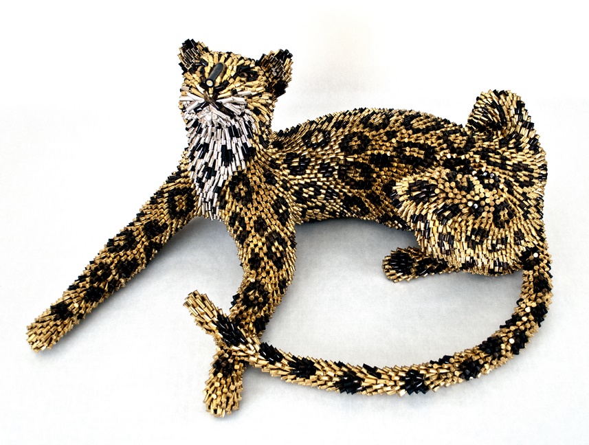 Federico Uribe, Cheetah Cub, 2016. Bullet Shells, 12 x 29 x 20 inches. Offered by Adelson Galleries.