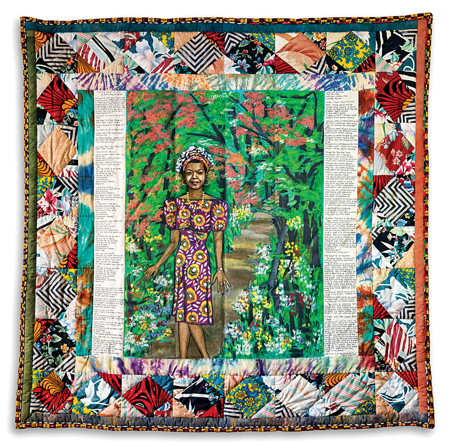 Fig. 7: Faith Ringgold (b. 1930), Maya’s Quilt of Life, 1989. Acrylic on canvas and painted, dyed, and pieced fabrics. 73 x 73 inches. Crystal Bridges Museum of American Art, Bentonville, Arkansas. Image courtesy of Swann Auction Galleries.