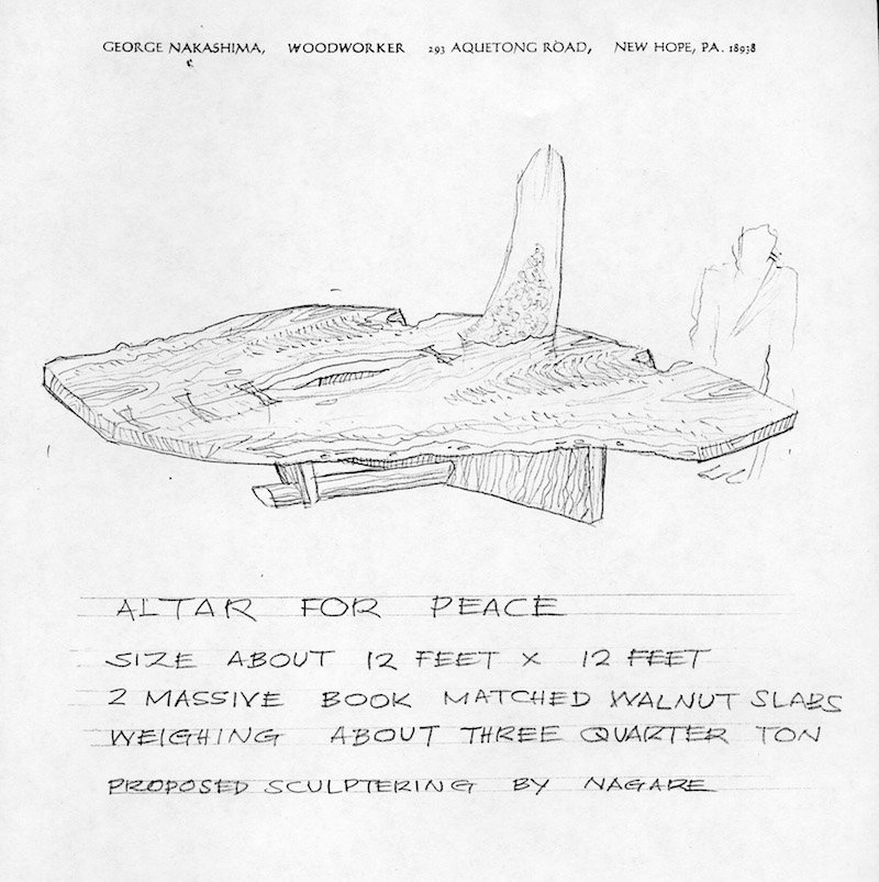 Sketch of Altar for Peace. Image courtesy of The Nakashima Foundation.