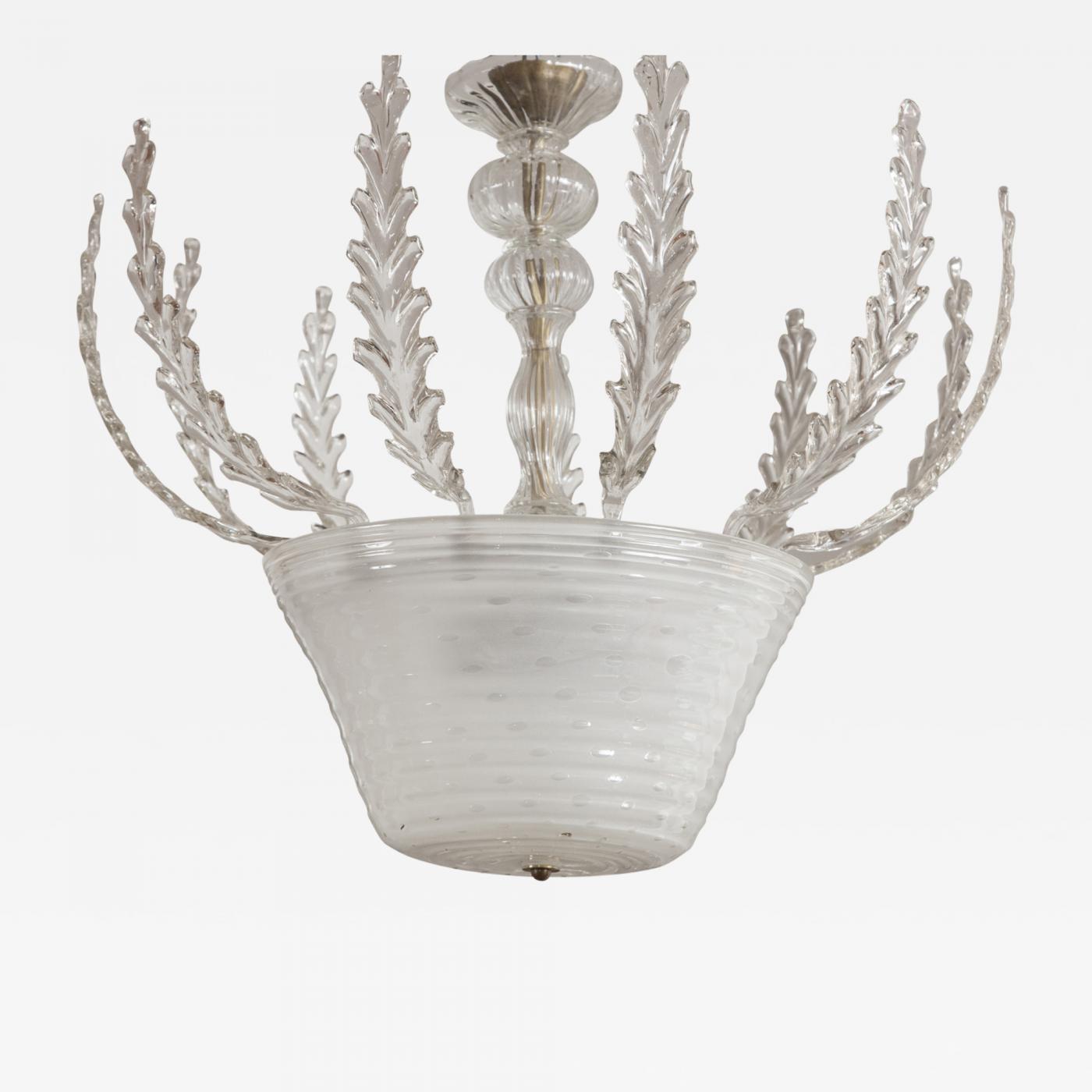 Unique vintage Barovier ceiling fixture, Ercole Barovier, circa 1940. Murano blown glass in the puleguso technique, 27 x 28 inches. Offered by L'Antiquaire.