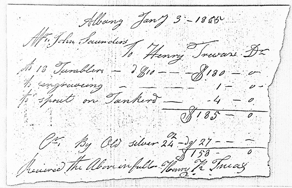 Fig. 4: Receipt from Henry R. Truax (1761–1834), Albany, N.Y., dated January 3, 1825. Collection of the New-York Historical Society.
