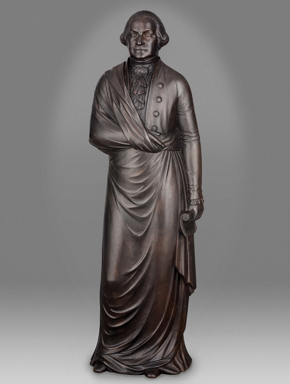 Fig. 2: George Washington stove figure, possibly by J. l. Mott Iron Works, New York, N.Y., 1850–1900. Cast iron. H. 47-1/2, W. 18-1/2, D. 16-1/2 in. Gift of Abby Aldrich Rockefeller (1931.809.1).