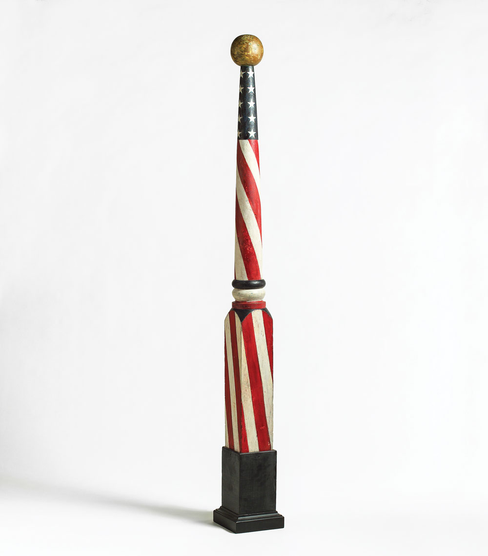 Fig. 9: Barber pole, United States, ca. 1875-1910. Poplar and paint. H. 81, W. 9, D. 8 in. Museum purchase (1964.706.1).