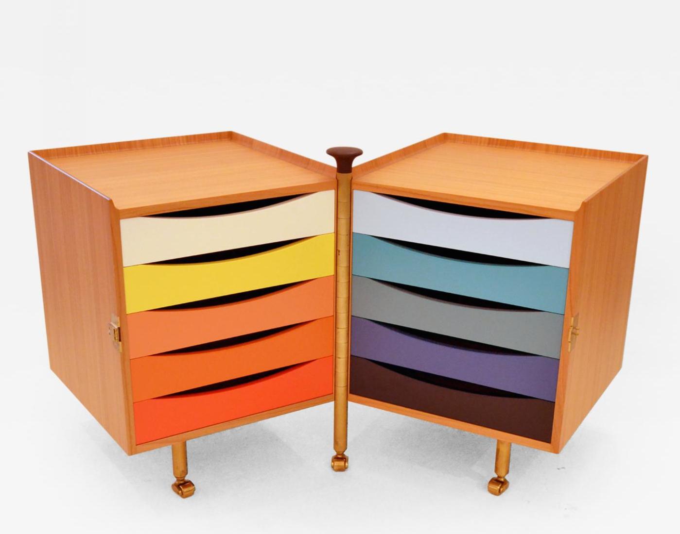 This outstanding “Glove Cabinet” designed by Finn Juhl was produced in a limited edition in 1995 by Danish cabinet maker Roth Andersen. Offered by Lost City Arts.