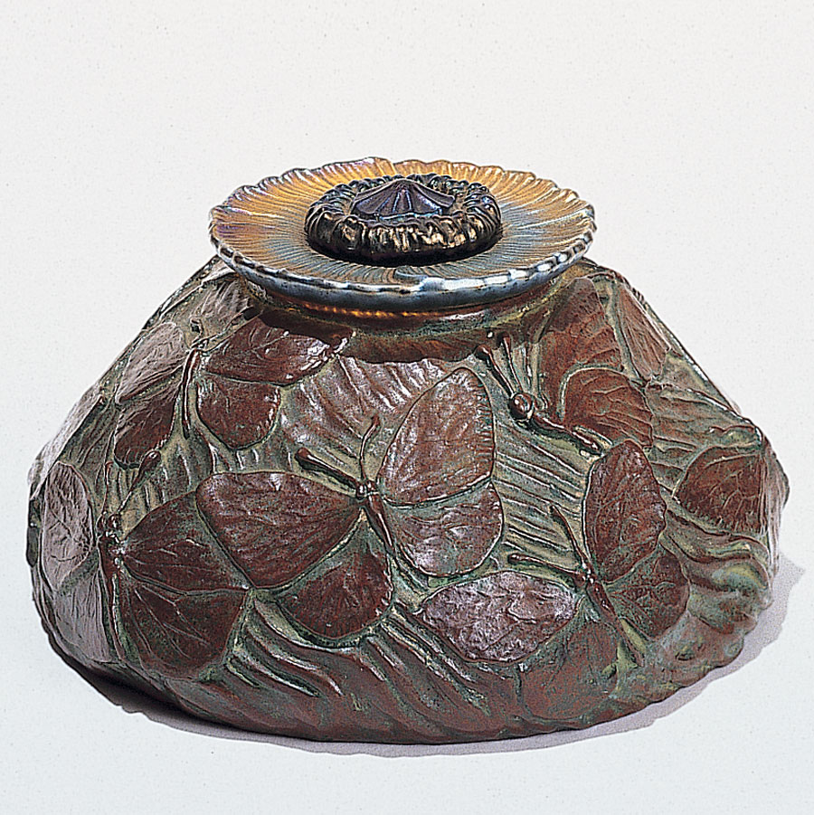 Fig. 8: Butterfly inkstand, probably designed by Clara Driscoll pre-1906. Bronze and glass. H. 2˙, W. 5 in. Private collection. Photograph by Glenn Castellano.