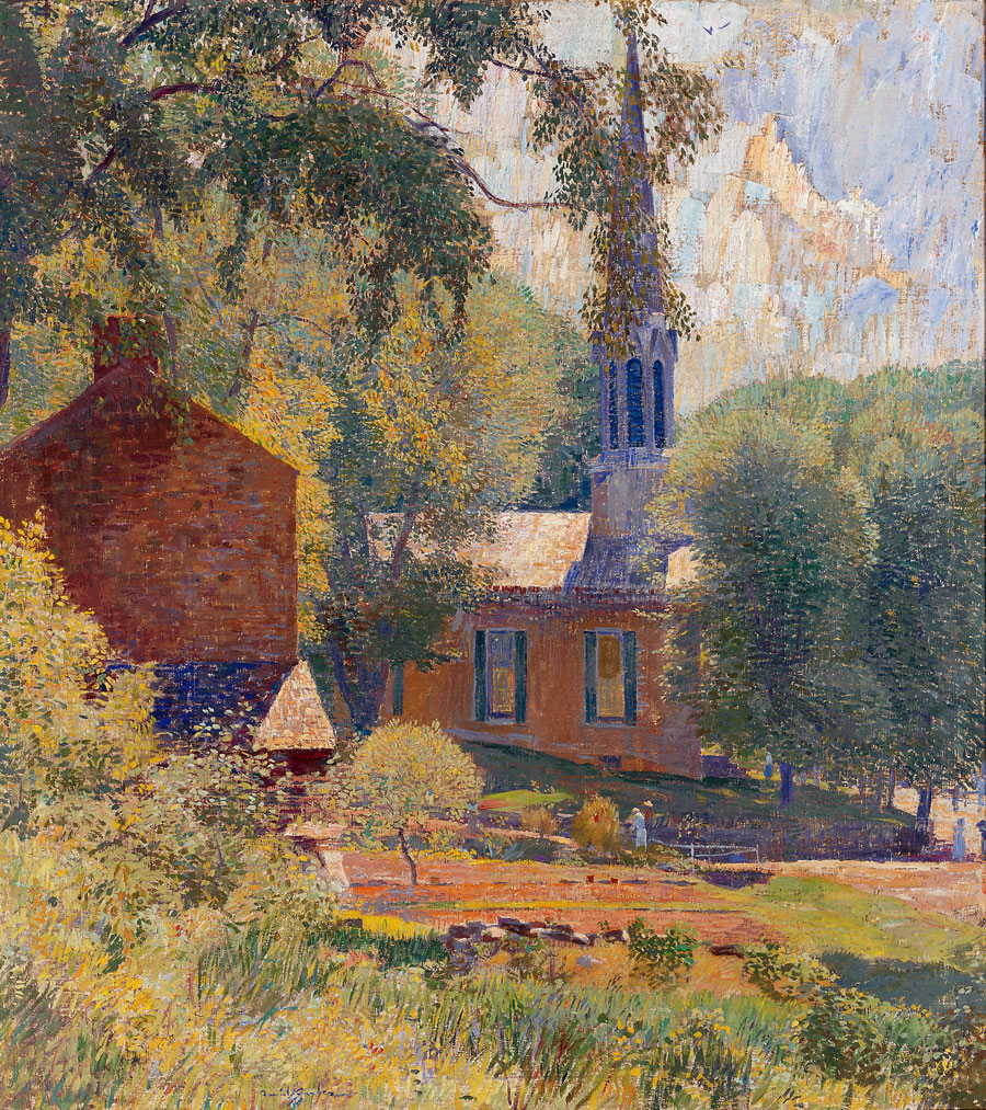 Daniel Garber, Church at Stockton, June 1936. Oil on canvas, 40 x 36 inches. Courtesy of James A. Michener Art Museum; Collection of Mary and David Wolff.