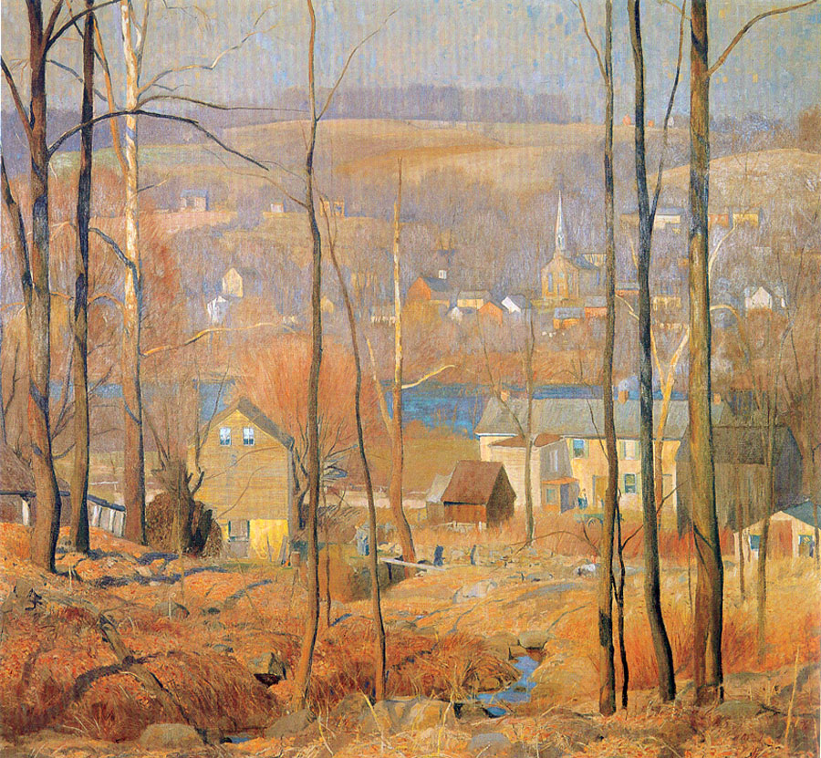 Daniel Garber, Geddes Run, February - March 1930. Oil on canvas, 52 x 56 inches. Courtesy of James A. Michener Art Museum. Collection of Thomas and Karen Buckley.