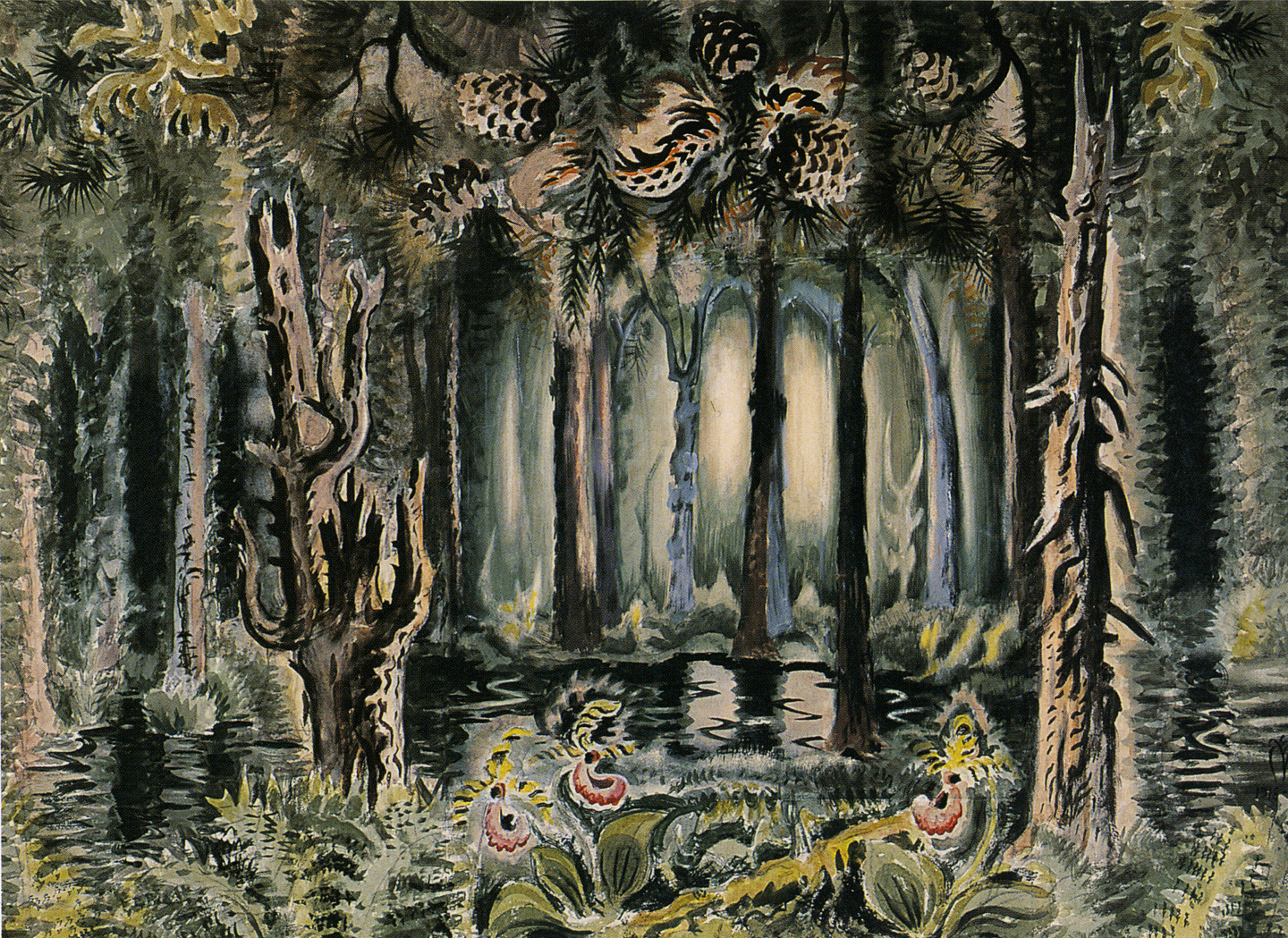 Charles E. Burchfield (1893-1967), In the Deep Woods, 1918-56; watercolor on paper, 33 x 45 inches; Private Collection, Image courtesy of the Burchfield Penney Art Center and reproduced with the permission of the Charles Burchfield Foundation.