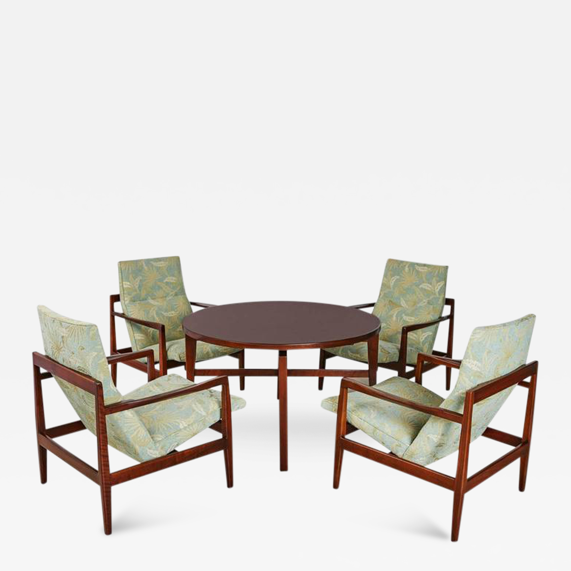 Rare Jens Risom Cocktail Lounge Set with Revolving Table, Complete, circa 1960. Offered by Automaton.