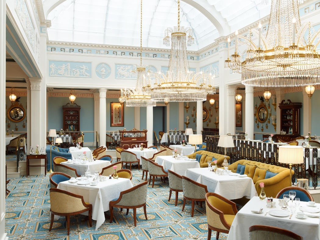 Guests may choose from a number of elegant dining areas within the hotel. The glass-ceilinged Céleste, appointed with historic references to Wedgwood, glass chandeliers, and sculpture, offers gourmet cuisine prepared by executive chef Florian Favario.