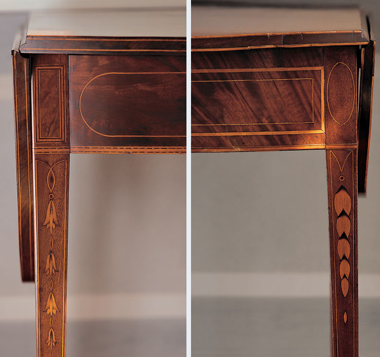 (dettails) Left: Baltimore Pembroke table; Right: One of a pair of New York Pembroke tables.