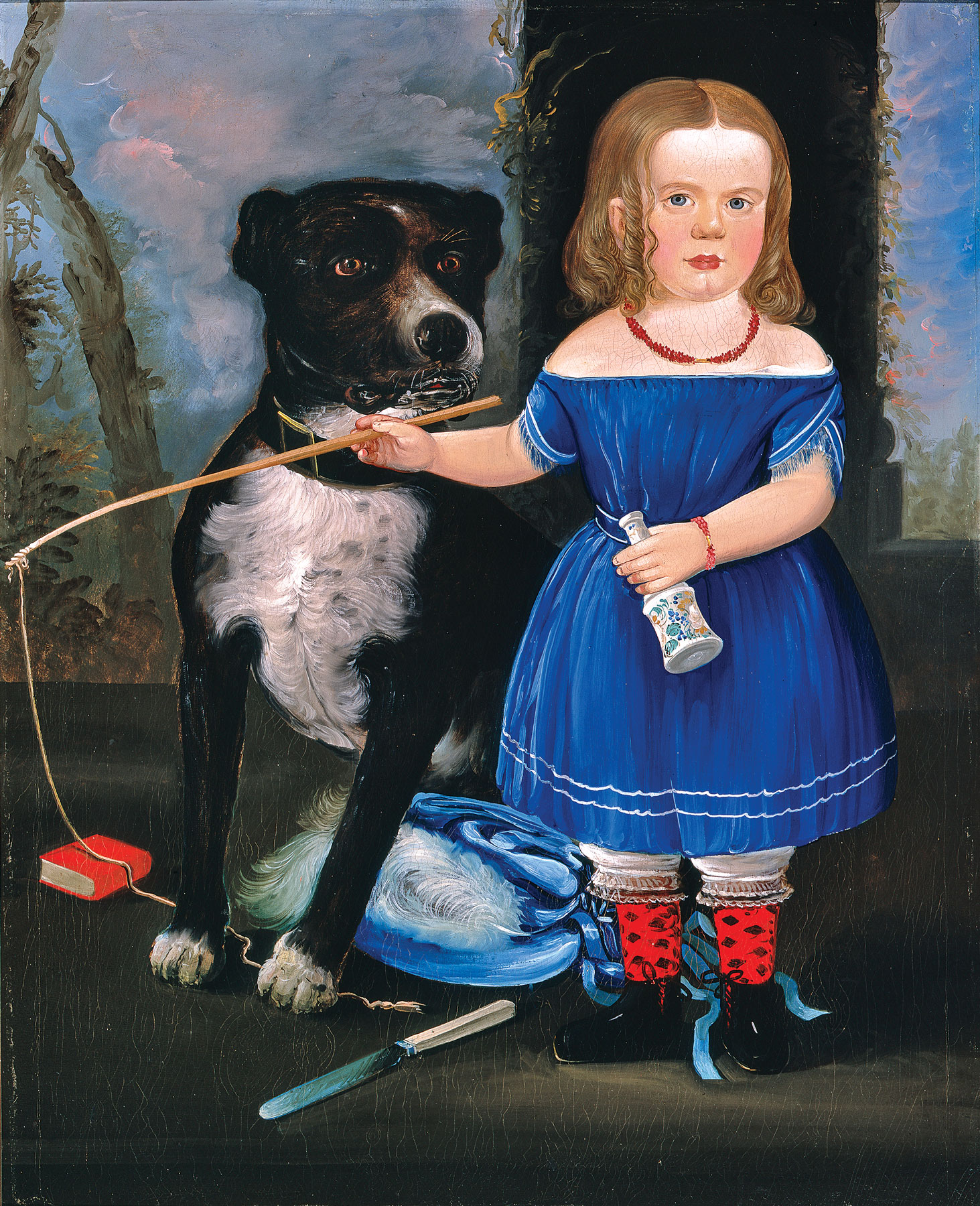 William Matthew Prior (1806–1873), Child in Blue with Dog, probably East Boston, Mass., 1848. On verso: Painted by W M Prior, 1848. Oil on canvas; 35⅝ x 29 inches. Courtesy of Fenimore Art Museum, Cooperstown, N.Y.; Gift of Stephen C. Clark (N0254.1961). Photography by Richard Walker.