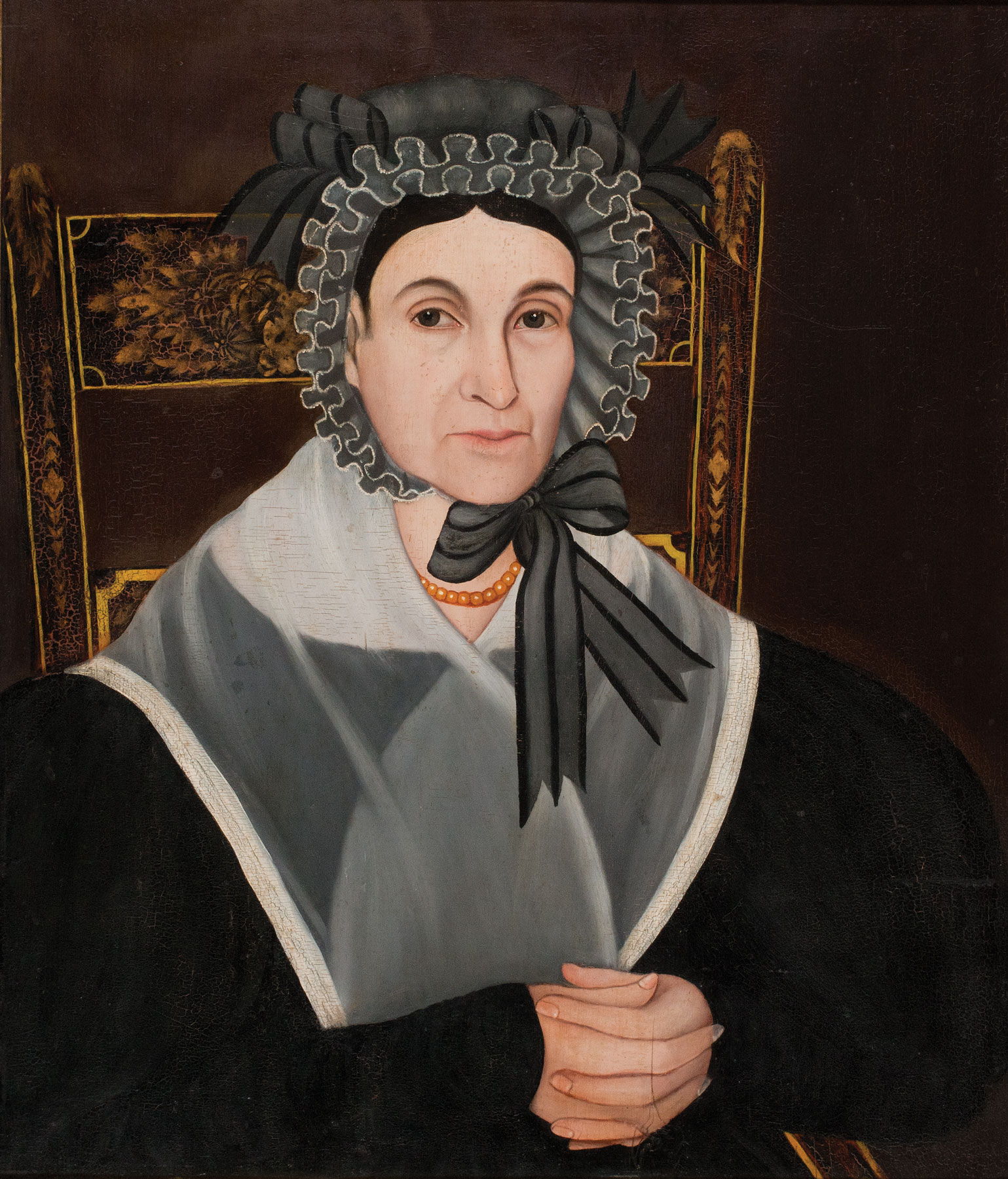 Noah North (1809–1880), Eunice Eggleston Darrow Spafford, Holley, N.Y., 1834. Inscribed on verso: No. 40 by N. North/Mrs. Eunice Spafford/AE 55 years/Holley/1834. Oil on poplar panel; 28 x 23½ inches. Courtesy of Shelburne Museum, Vt.; Museum purchase (1954).