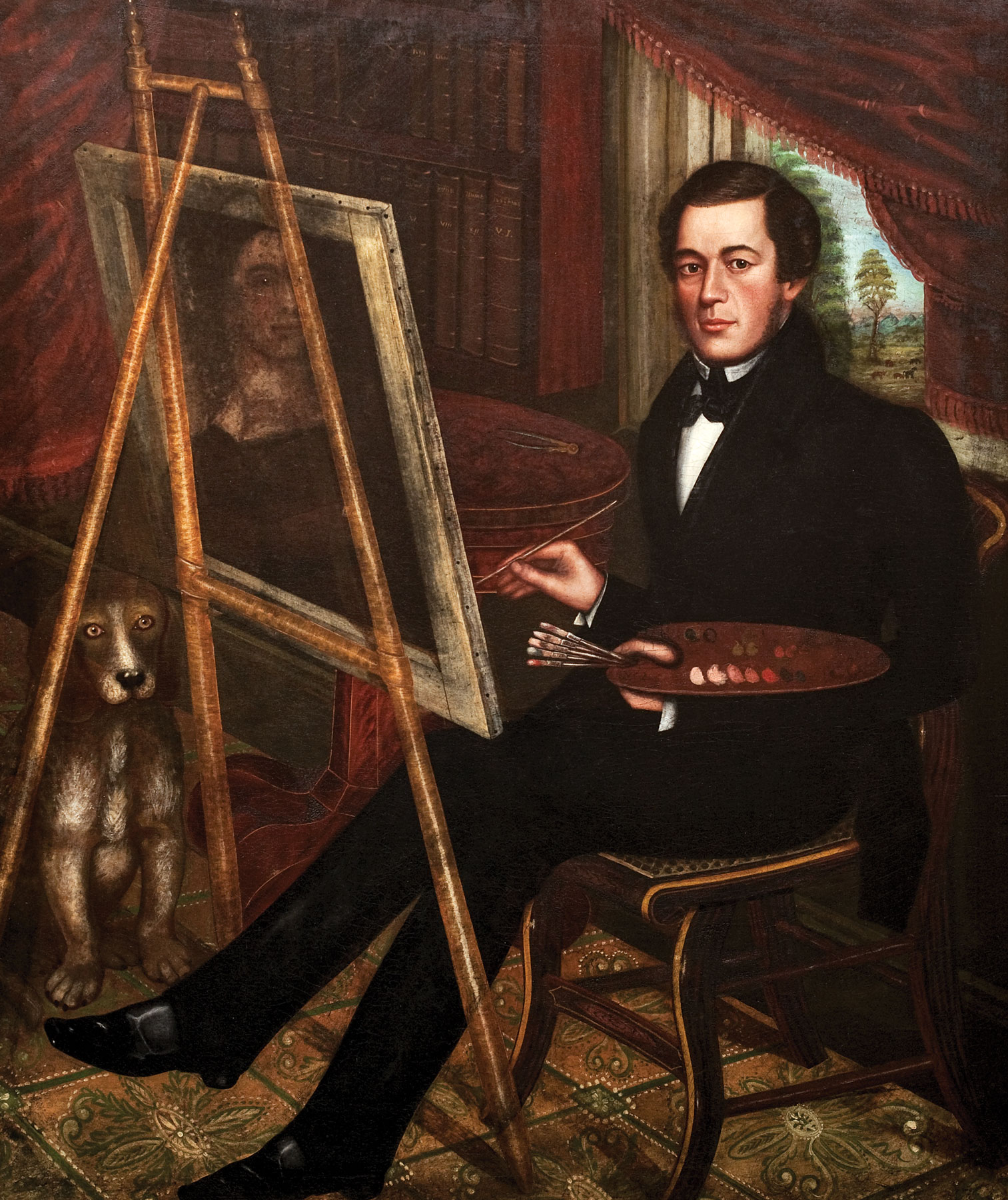 Randall Palmer (1807–1845), attributed, self-portrait, probably Auburn, N.Y., ca. 1835–1840. Oil on canvas; 59½ x 50 inches. Courtesy of Childs Gallery, Boston, Mass.