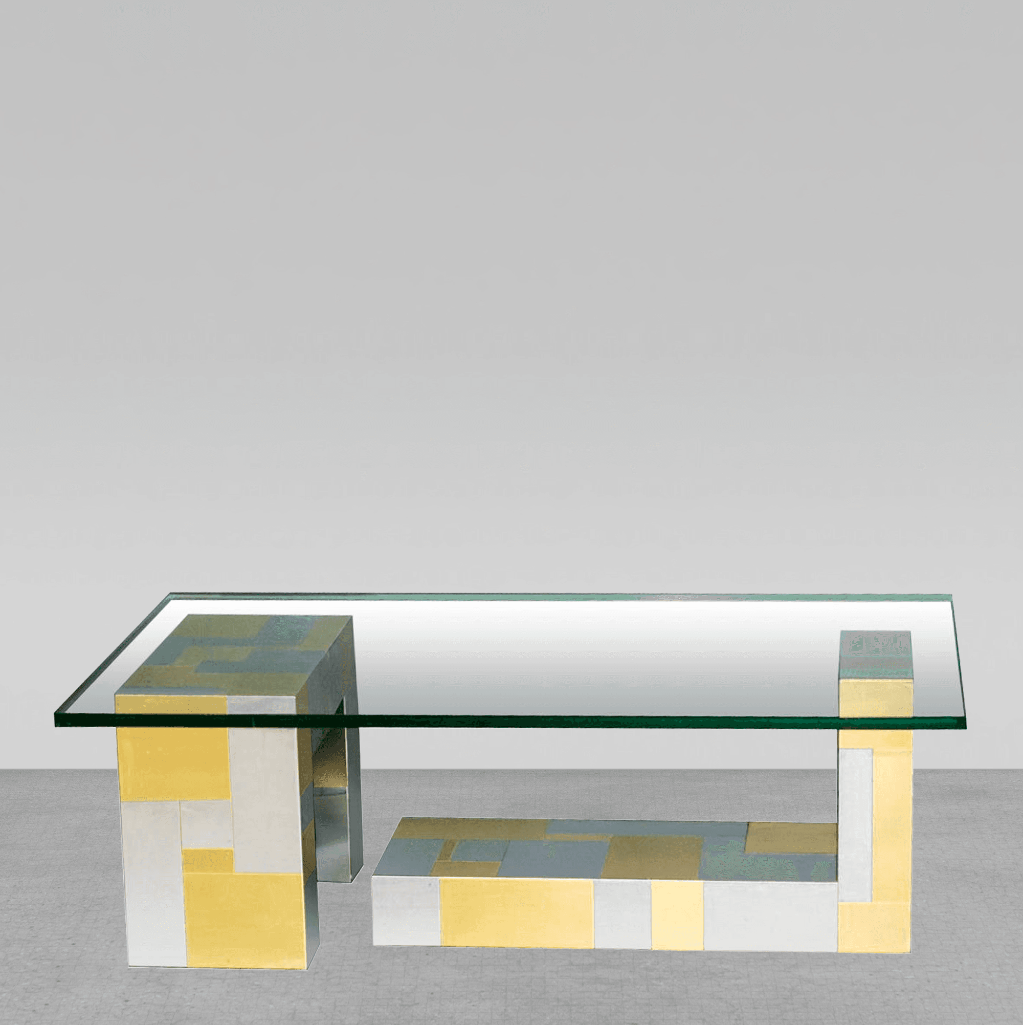 Signed Cityscape chrome and brass coffee table, Paul Evans, USA, 1970s. Offered by Craig van den Brulle.