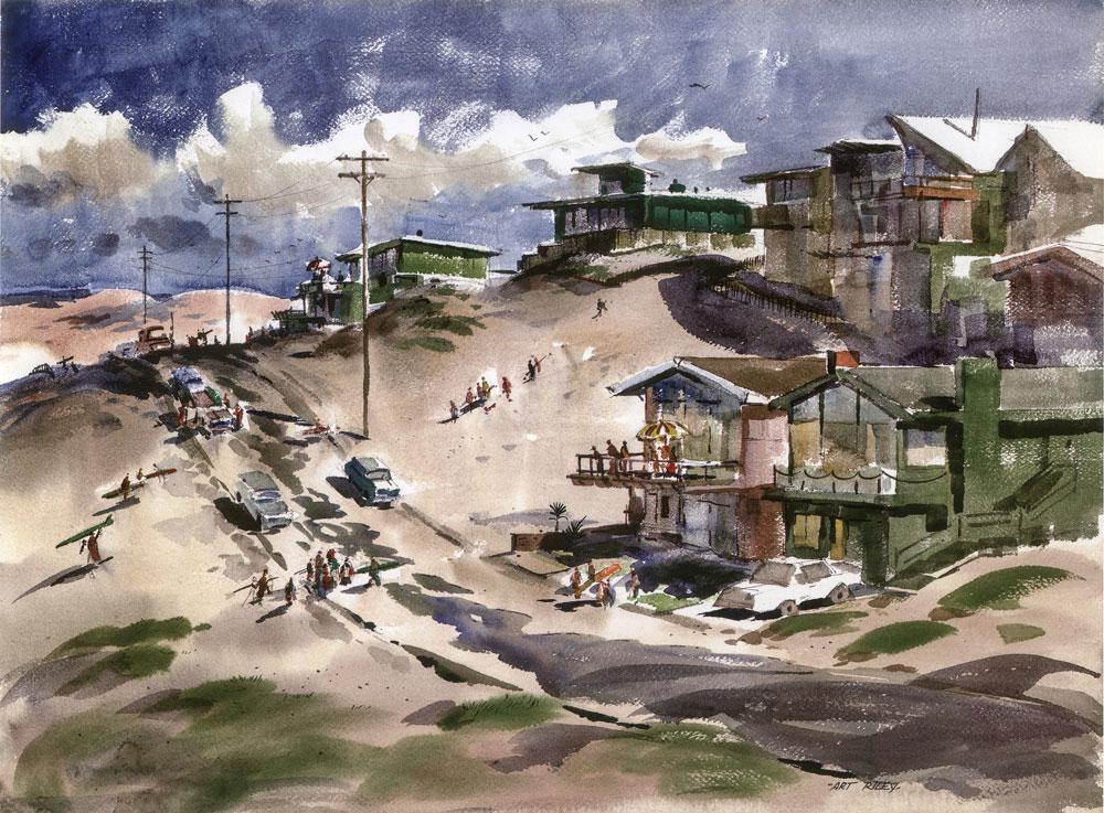 Art Riley (1911–1998) Playa del Rey, 1960s Watercolor on paper, 22 x 30 inches Collection of Ken and Jan Kaplan