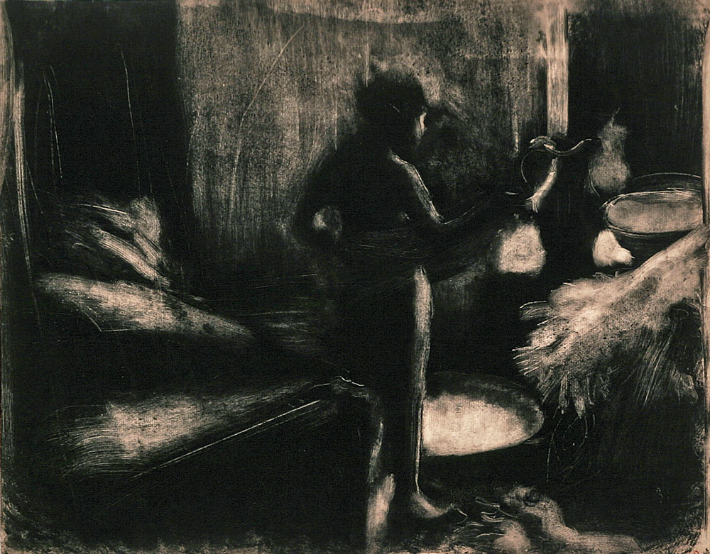 Fig. 4: Edgar Degas (1834–1917), The Tub, ca. 1876–1877. Monotype, 16-1/2 x 21-1/4 inches. Bibliothèque de l’Institut national d’histoire de l’art, Paris. Collections Jacques Doucet © Institut national d’histoire de l’art, Bibliothèque, Collections Jacques Doucet.