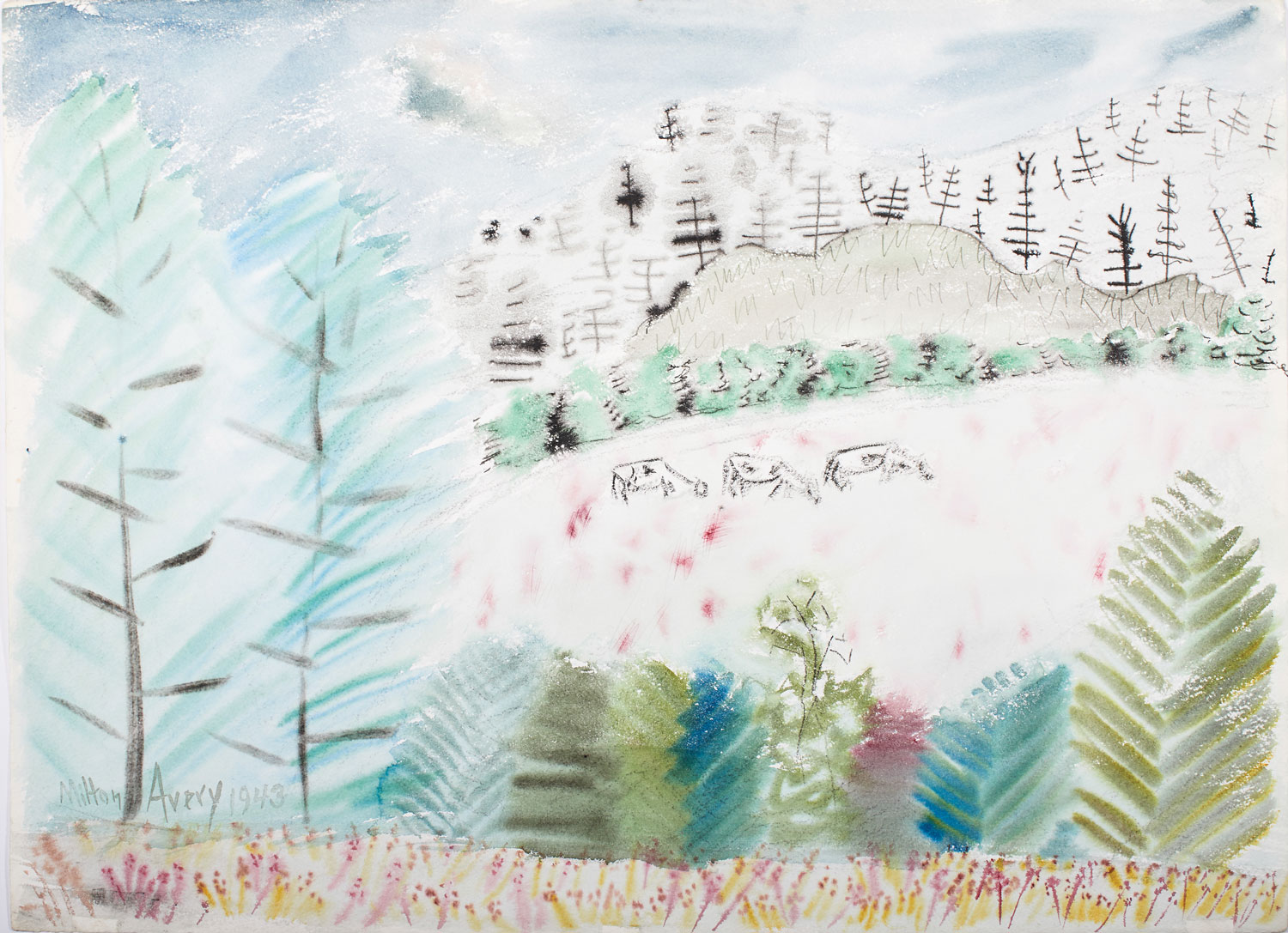 Fig. 10: Milton Avery (1885–1965), Three Cows, 1943. Watercolor on paper, 22 × 30 inches. Private Collection. © 2016 The Milton Avery Trust / Artists Rights Society (ARS), New York.