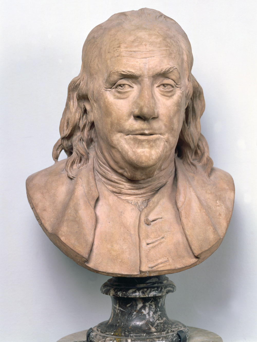 Fig. 5: Jean-Antoine Houdon (1741–1828) Bust of Benjamin Franklin, 1778 Terra cotta on wooden pedestal, H. 15-15/16, W. 13-7/16, D. 10-13/16 inches (includes pedestal) Musée du Louvre, Paris, France Bridgeman Images