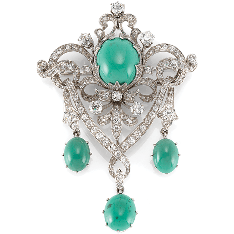 Fig. 11: Brooch, Black, Starr & Frost (1876-1929), 1900. Platinum, diamonds, turquoise. Courtesy of DK Bressler, New York City.
