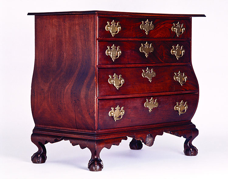 Fig. 10: Chest, attributed to Nathaniel Gould, Salem, Massachusetts, 1760–1780. Mahogany and white pine; H. 35¼, W. 40, D. 22½ in. Winterthur Museum, bequest of Henry Francis du Pont (1957.509).
