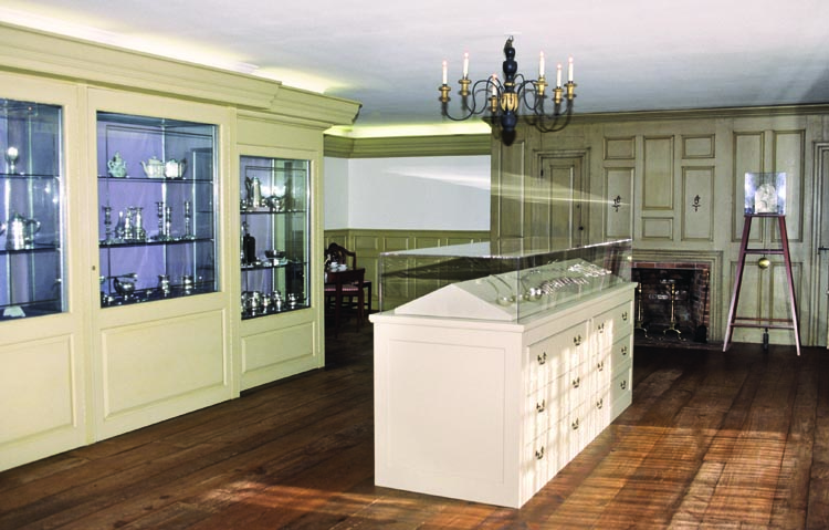 Fig. 11: View of the silver vault in the Henry N. Flynt Silver and Metalware Collection, Historic Deerfield, Inc., Deerfield, Mass. Photography by Penny Leveritt.