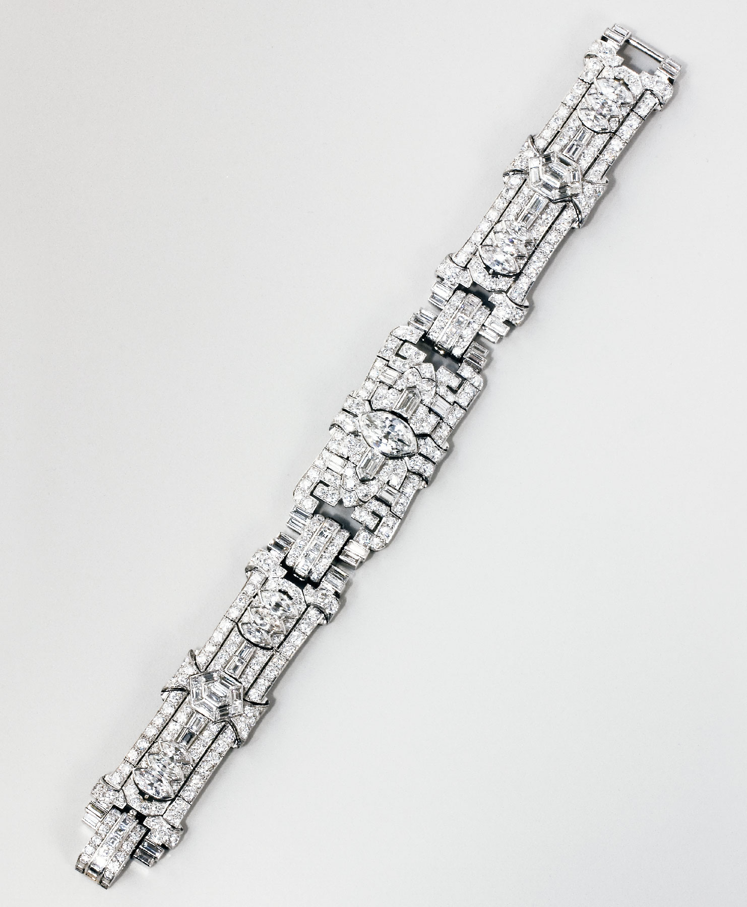 Fig. 5: Bracelet, J.E. Caldwell & Co., United States, 1925–1930. Diamonds, platinum, L (open) 7¼ inches. Purchase 2008; Friends of the Decorative Arts and The Mr. and Mrs. William V. Griffin Fund (2008.10).