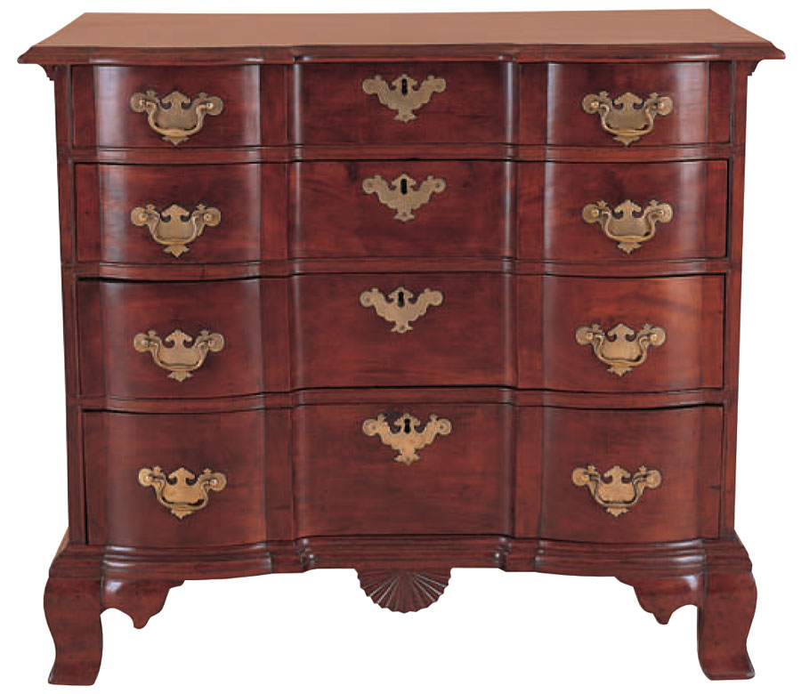 Fig. 3: Chippendale mahogany block-front chest-of-drawers, attributed to George Bright (1726-1805), Boston, circa 1770 Photo courtesy of Wayne Pratt, Inc., now in a private collection.