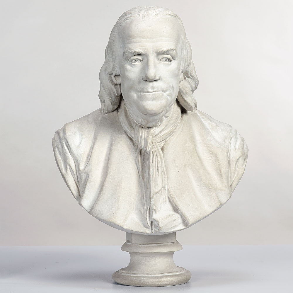 Fig. 7: Jean-Jacques Caffieri (1725–1792) Bust of Benjamin Franklin Plaster. From the original 1777 mold; purchased by King Stanislaus from Caffieri in 1784. Courtesy of Royal Castle Museum in Warsaw, Poland (ZKW/3430)